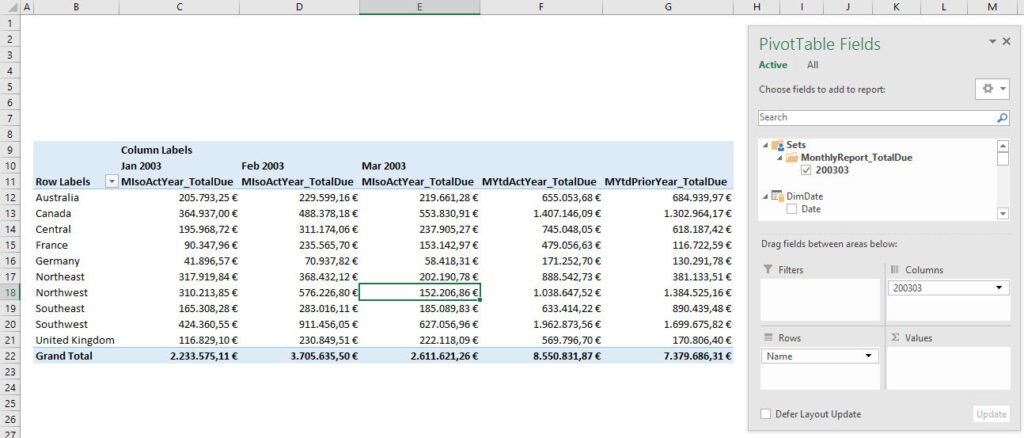 Selecting Named Sets in the PivotTable fields list