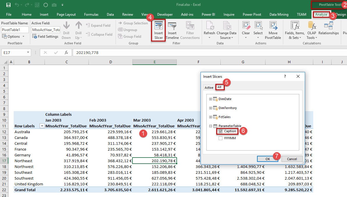  Adding a slicer to the pivot table