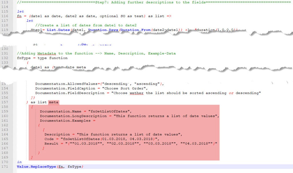 Removing the functions documentation to see the documentation of the parameters, Power Query, Power BI Desktop