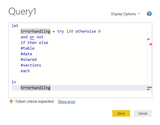 Only special kleywords are highlighted yet, functions are still missing, Power Query, Power BI Desktop